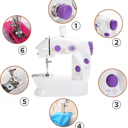 Household Mini Sewing Machine 202 – Portable Handheld Stitch Tool with Light, Cutter & Foot Pedal