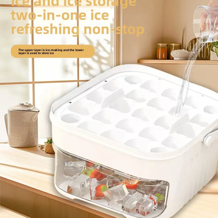 50-Cube Ice Maker with Easy-Press Lid – Large Capacity, Reusable Food-Grade Ice Cube Mold