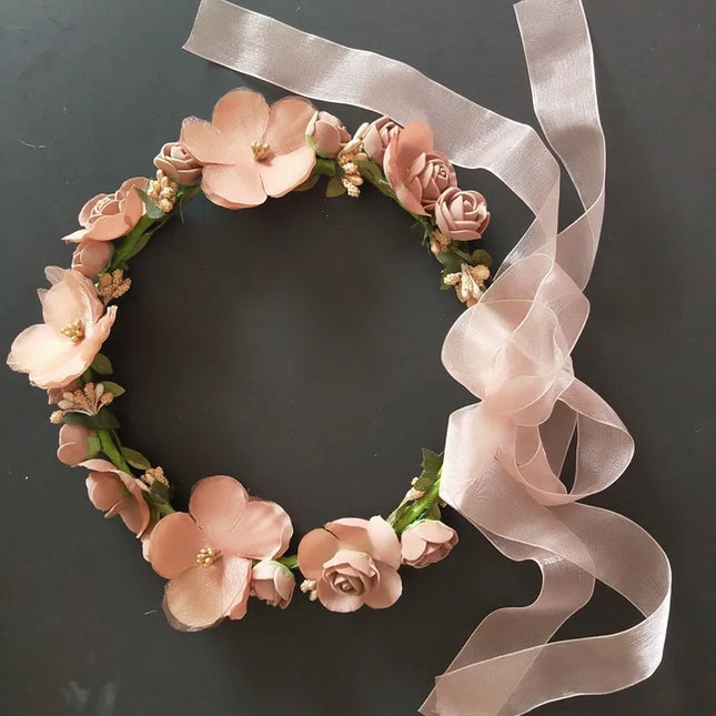 Bride Wedding Hair Accessory Pearl Flower Headband – Girls Crystal Floral Crown Garland Head Hoop Headpiece Hair Jewelry