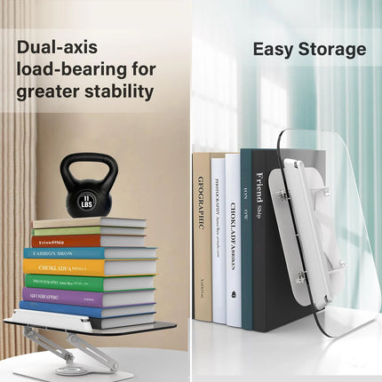 Adjustable Acrylic Book Stand with 360° Rotating Base – Foldable Desktop Reading Holder with Elastic Page Clips & Height Adjustment