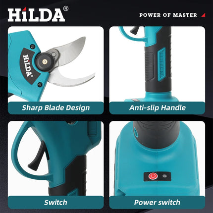 HILDA Brushless Electric Pruning Shears – Cordless Fruit Tree Branch Scissors | Fits Makita 18V Battery