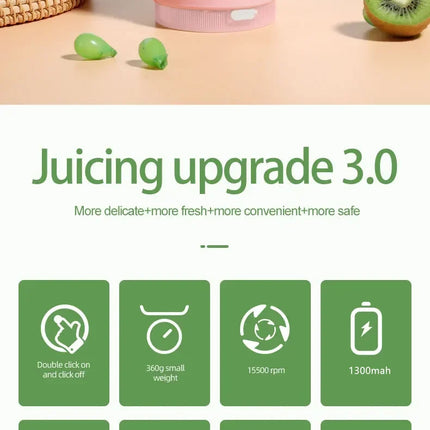 Electric Juicer Cup 6 Blades Blender Milkshake Machine USB Portable Fruit Milk Mixing Tool Mini Fresh Juice Blender