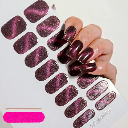 16Tips Semi-Cured Gel Nail Stickers – Pure Color UV/LED Gel Polish Wraps | Long-Lasting, Easy-to-Use Nail Decoration