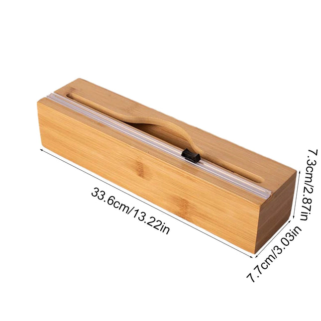 1pc Bamboo Kitchen Wrap Dispenser – Foil & Cling Film Cutter Box – Fresh Bag, Plastic & Trash Bag Holder – Eco-Friendly Organizer