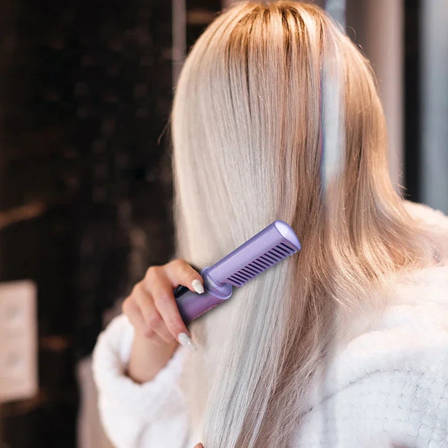 Wireless USB Rechargeable Hair Straightening Comb – Portable Mini Hot Comb with 3 Heat Settings & Fast Heating