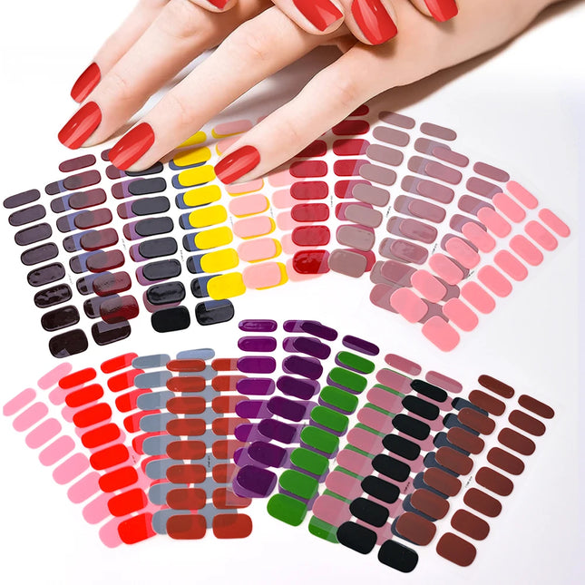 16Tips Semi-Cured Gel Nail Stickers – Pure Color UV/LED Gel Polish Wraps | Long-Lasting, Easy-to-Use Nail Decoration