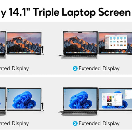 Dopesplay 14.1" Triple Laptop Screen Extender – Dual 1200P FHD IPS Portable Monitors | 360° Rotation, Foldable Design | Compatible with Windows, Mac, Chrome, Android (14–17.3” Laptops)