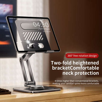 Golden Desktop Rotating Tablet & Phone Stand – Adjustable, Foldable, Universal Carbon Steel Holder for iPad & Smartphones