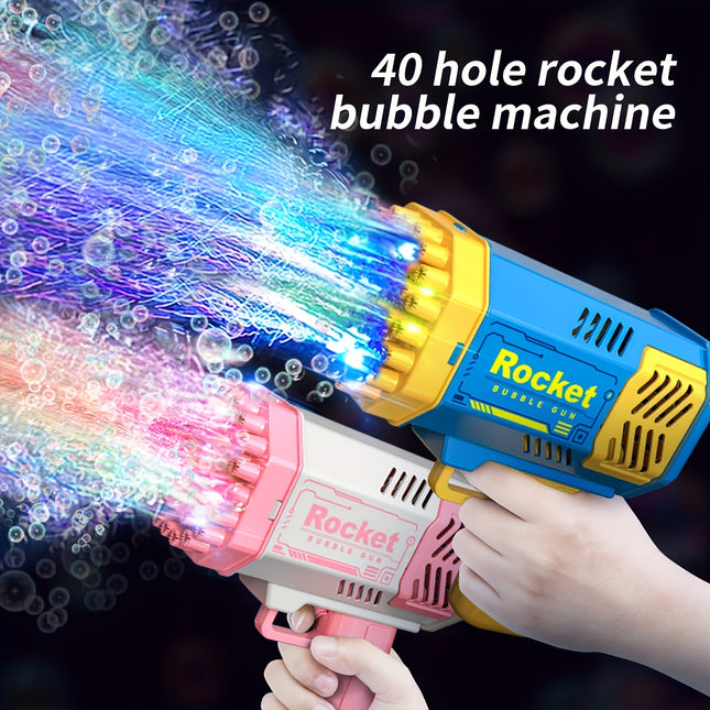40-Hole Bubble Blower Machine for Kids – LED Light Bubble Gun, Battery-Powered Outdoor Toy for Parties & Birthdays (Pink/Blue)