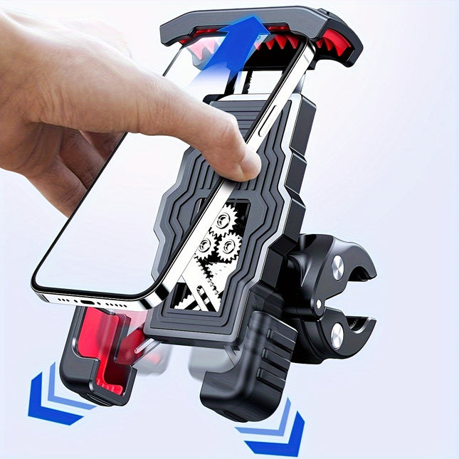 Durable ABS Motorcycle Handlebar Phone Holder – Adjustable, Secure Mount with Red Accents
