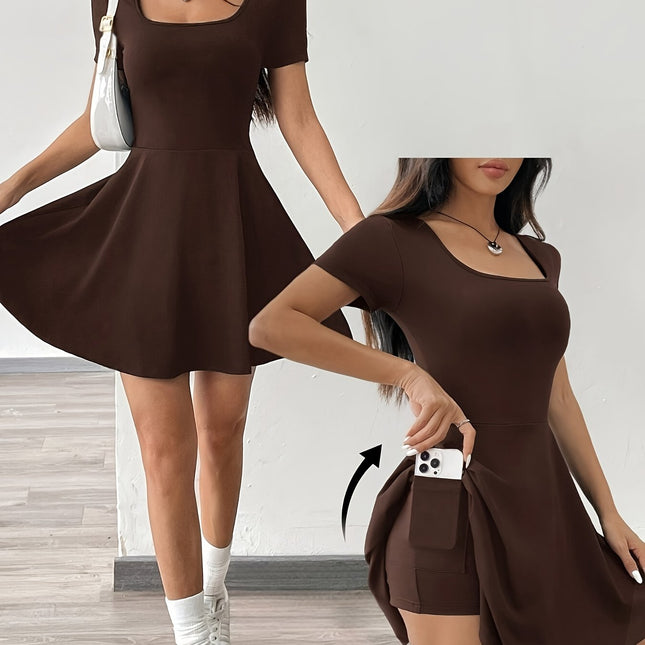Women’s Pink Short Sleeve Bodycon Dress – Casual Summer Fit, Round Neck, Solid Color, Elegant & Comfortable
