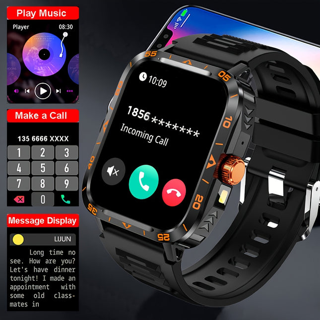 1.95" Smart Watch with LED Flashlight | Waterproof, 100+ Sports Modes, USB Charging | Compatible with Android & iPhone