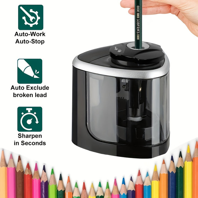 Sleek Black Electric Pencil Sharpener – Auto-Stop, Durable PP Build, Fast & Precise Sharpening for Office or Study