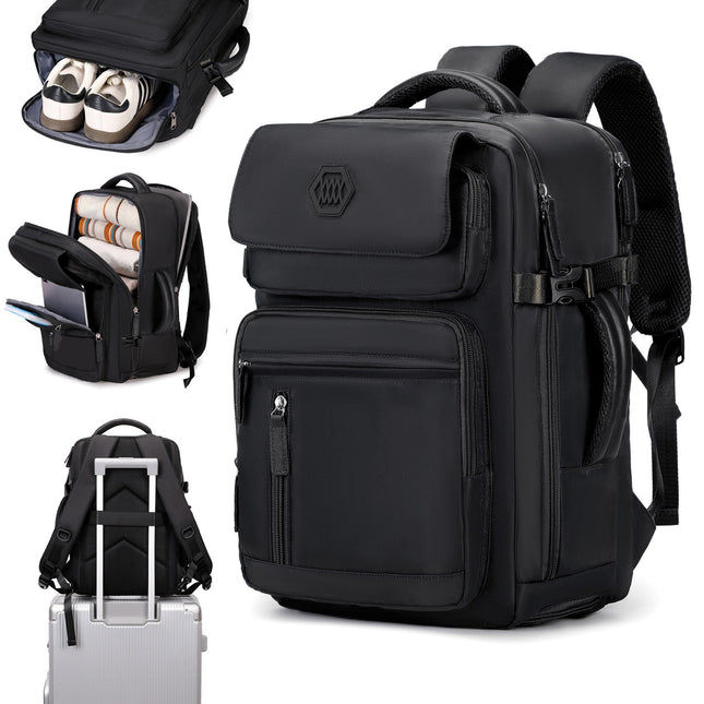 AIRLINE-APPROVED 39.62cm Laptop Travel Backpack with Shoe Compartment & Luggage Strap - Beige & Brown Business & Hiking Daypack