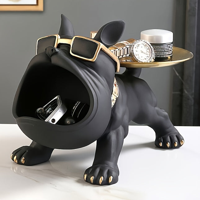 French Bulldog Artwork – Nordic Style Resin Dog Sculpture Dish for Candy, Snacks, Coins, Jewelry Storage – Living Room, Bedroom, Office Decor & Gift