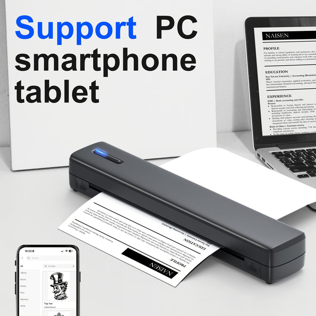 Nelko Inkless Portable Thermal Printer – A4 Wireless & USB, Rechargeable Battery, Compatible with iOS & Laptop