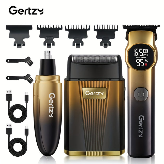 GERTZY 4-in-1 Men’s Grooming Kit – Electric Shaver, Hair & Nose Trimmer with Precision Blades, USB Charging, Digital Battery Display – Ideal for Beard and Hair Trimming