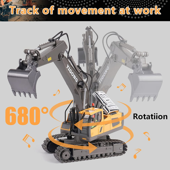 11-Channel Remote Control Excavator Toy 🚧 | Alloy Metal Build, USB Rechargeable, 2.4GHz Wireless