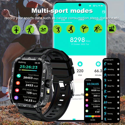 1.95" Smart Watch with LED Flashlight | Waterproof, 100+ Sports Modes, USB Charging | Compatible with Android & iPhone