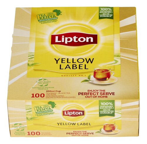 Lipton Yellow Label Black Tea – 100 Bags x6 | Aromatic Blend with Pressed Tea Leaves | Halal, Vegan | Free EU Delivery Over €379