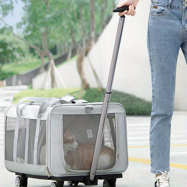 Extra-Large Rolling Pet Carrier – Dual-Compartment, Expandable, Anti-Stress Design for Cats & Dogs