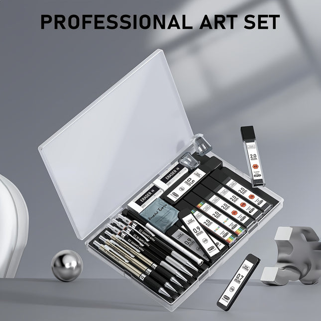 FourCandies 25pcs Art Mechanical Pencil Set – 0.5/0.7/0.9mm & 2mm Lead Holders with 432pcs Refills | Sketching & Drawing Set with Case