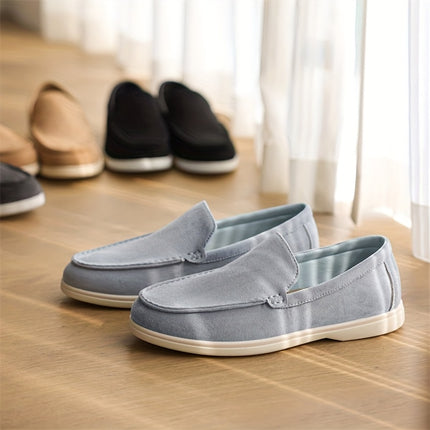 Men’s Lightweight Summer Slip-On Loafers – British Style Casual Business Shoes, Beige PU Upper & Fabric Lining