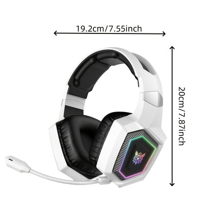ONIKUMA 7.1 Wireless Gaming Headset | RGB Lights | Detachable Mic | Type-C Charging | White Hexagon Design