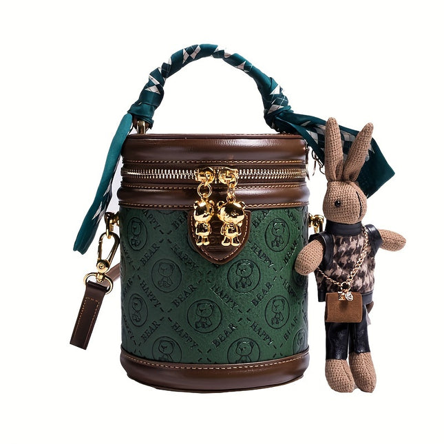 Mini Cylinder Bag – Retro Animal Print Crossbody Bucket Bag for Women