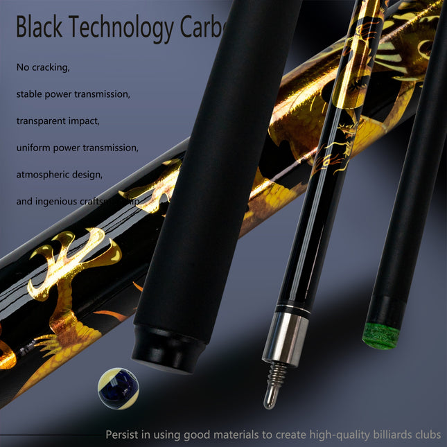 Premium Carbon Fiber Billiards Cue – 12.5mm Tip, China Dragon Split Design – 19oz/20.5oz