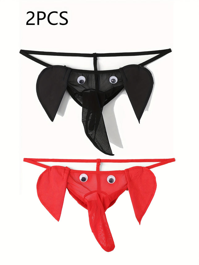 2-Pack Men's Novelty Elephant Nose Mesh Thongs – Sheer T-Back Low-Rise Underwear with Elastic Waistband, Cosplay & Party Lingerie (M Size)