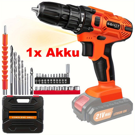 21V Cordless Electric Drill Set – 45Nm Power Drill with 25+1 Torque Settings, 2-Speed, LED Light & 29 Accessories for Home DIY