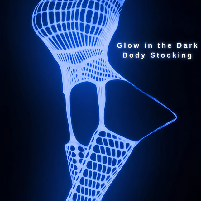 Women’s Glow-in-the-Dark Fishnet Bodysuit – Luminous See-Through Suspender Stockings, Sexy Full-Body Fishnet Lingerie for Nightclub & Festival