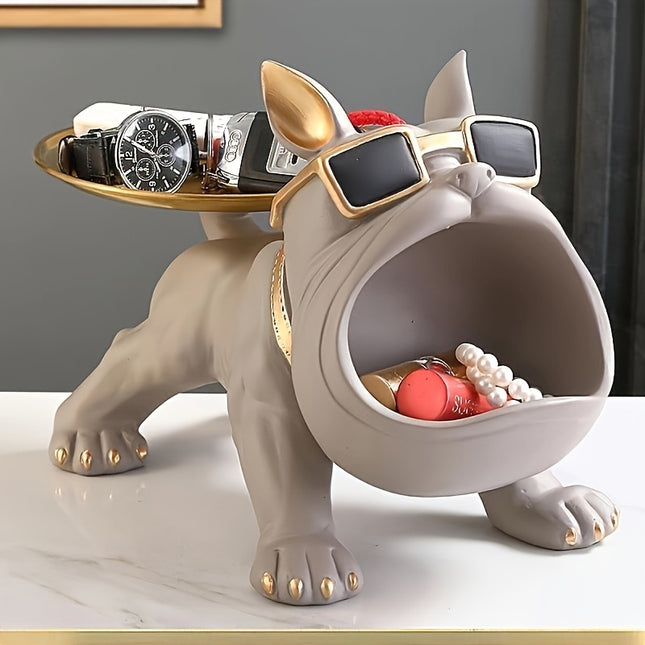 French Bulldog Artwork – Nordic Style Resin Dog Sculpture Dish for Candy, Snacks, Coins, Jewelry Storage – Living Room, Bedroom, Office Decor & Gift