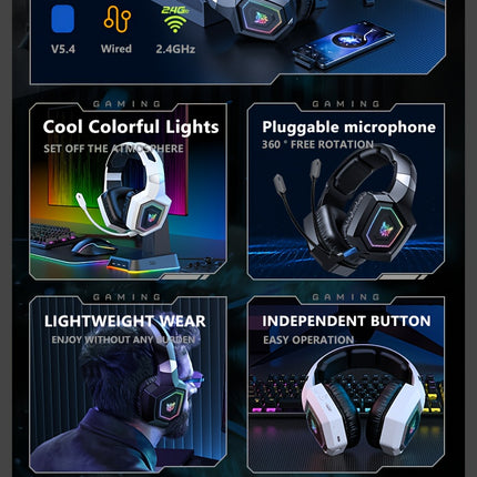 ONIKUMA 7.1 Wireless Gaming Headset | RGB Lights | Detachable Mic | Type-C Charging | White Hexagon Design