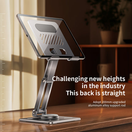 Golden Desktop Rotating Tablet & Phone Stand – Adjustable, Foldable, Universal Carbon Steel Holder for iPad & Smartphones
