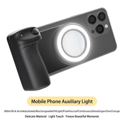 Smartphone Camera Handle – 360° Rotating Grip with Magnetic Remote Shutter & Self-Light for Selfies, Vlogging & Live Streaming