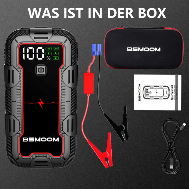 BSMOOM 12V 6000A Car Jump Starter – High-Capacity Battery Booster Pack with LED Flashlight, LCD Display, Power Bank & Quick Charge
