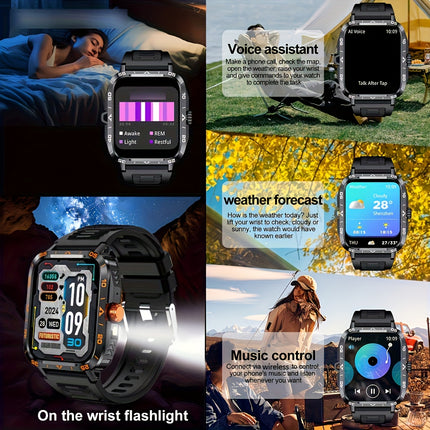 1.95" Smart Watch with LED Flashlight | Waterproof, 100+ Sports Modes, USB Charging | Compatible with Android & iPhone