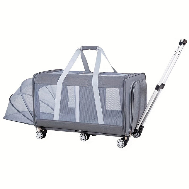 Extra-Large Rolling Pet Carrier – Dual-Compartment, Expandable, Anti-Stress Design for Cats & Dogs