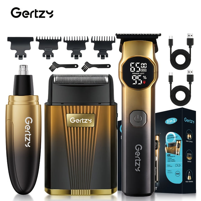 GERTZY 4-in-1 Men’s Grooming Kit – Electric Shaver, Hair & Nose Trimmer with Precision Blades, USB Charging, Digital Battery Display – Ideal for Beard and Hair Trimming
