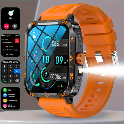 1.95" Smart Watch with LED Flashlight | Waterproof, 100+ Sports Modes, USB Charging | Compatible with Android & iPhone