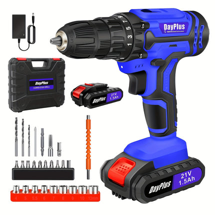 21V Cordless Electric Drill Set – 45Nm Power Drill with 25+1 Torque Settings, 2-Speed, LED Light & 29 Accessories for Home DIY
