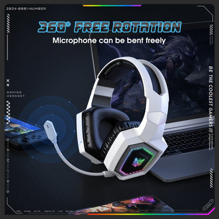 ONIKUMA 7.1 Wireless Gaming Headset | RGB Lights | Detachable Mic | Type-C Charging | White Hexagon Design