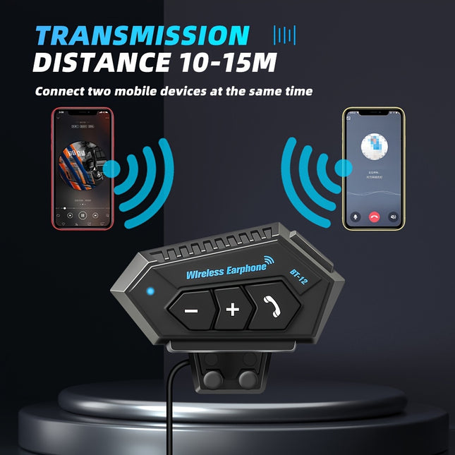 Wireless 12 Motorcycle Helmet Bluetooth Headset – Hands-Free Calls & Stereo Music, Long Battery Life, Type-C Charging