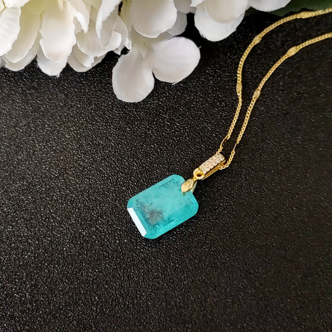 Elegant Paraiba Blue Crystal Jewelry Set for Women – Pendant Necklace, Earrings & Ring with Textured Detail