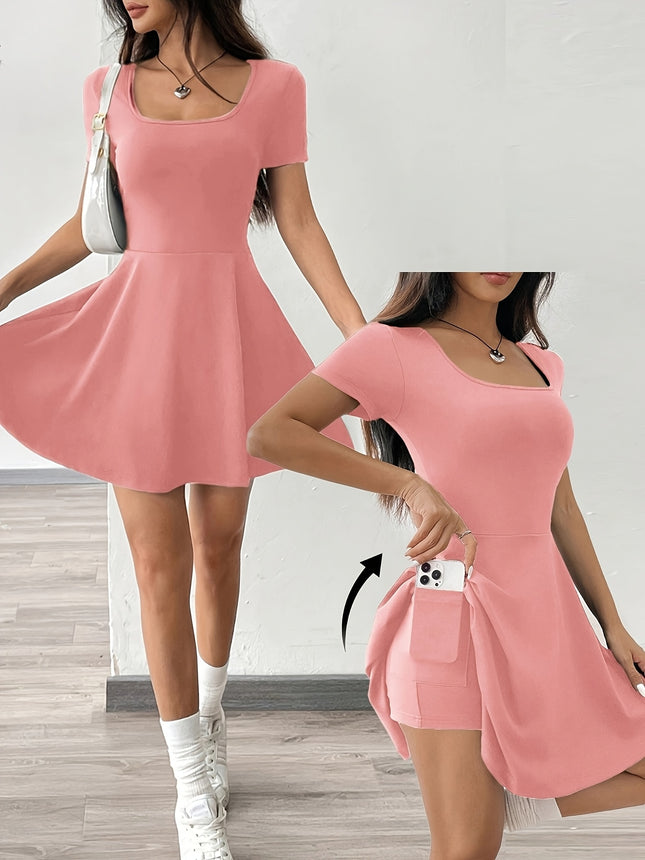 Women’s Pink Short Sleeve Bodycon Dress – Casual Summer Fit, Round Neck, Solid Color, Elegant & Comfortable