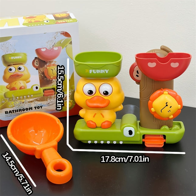 Interactive Duck Bath Toy with Suction Cups – Colorful Water Play Set for Toddlers – Fun Cartoon Design with Water Scoop – Perfect for Bathtub & Sink Play