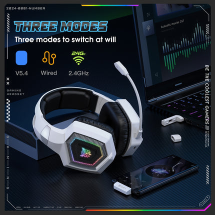 ONIKUMA 7.1 Wireless Gaming Headset | RGB Lights | Detachable Mic | Type-C Charging | White Hexagon Design