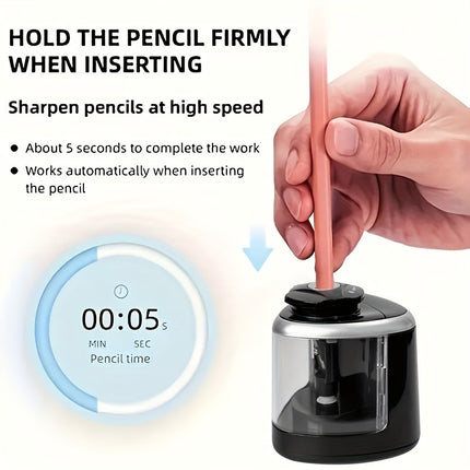 Sleek Black Electric Pencil Sharpener – Auto-Stop, Durable PP Build, Fast & Precise Sharpening for Office or Study